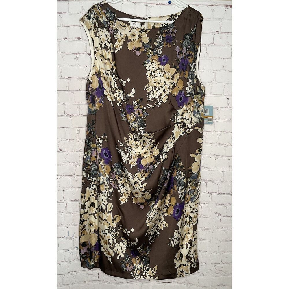 Suzi Chin For Maggy Boutique Satin Dress Women’s Size Plus16W Cream Brown Floral